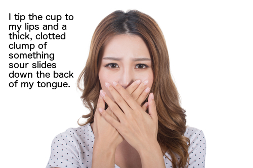 Portrait of a young woman holding her nose because of a bad smell.